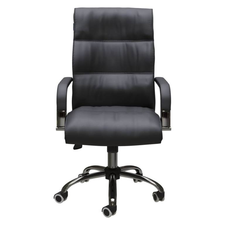Кресло AL 750, хром, высокая спинка, экокожа ЧЕРНАЯ, Топ-ган с фиксацией и регулировкой жесткости, нагрузка до 120кг, НОВОЕ