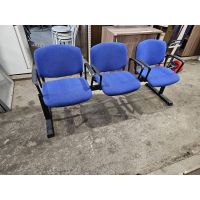 Секция стульев ИЗО 3-х местная, синяя ткань, с подлокотниками, 177х60, в47/78см, каркас металл, бу